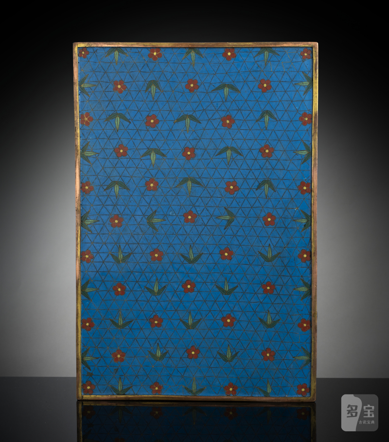 A rare rectangular cloisonné tray with lotus and shou characters - 图3